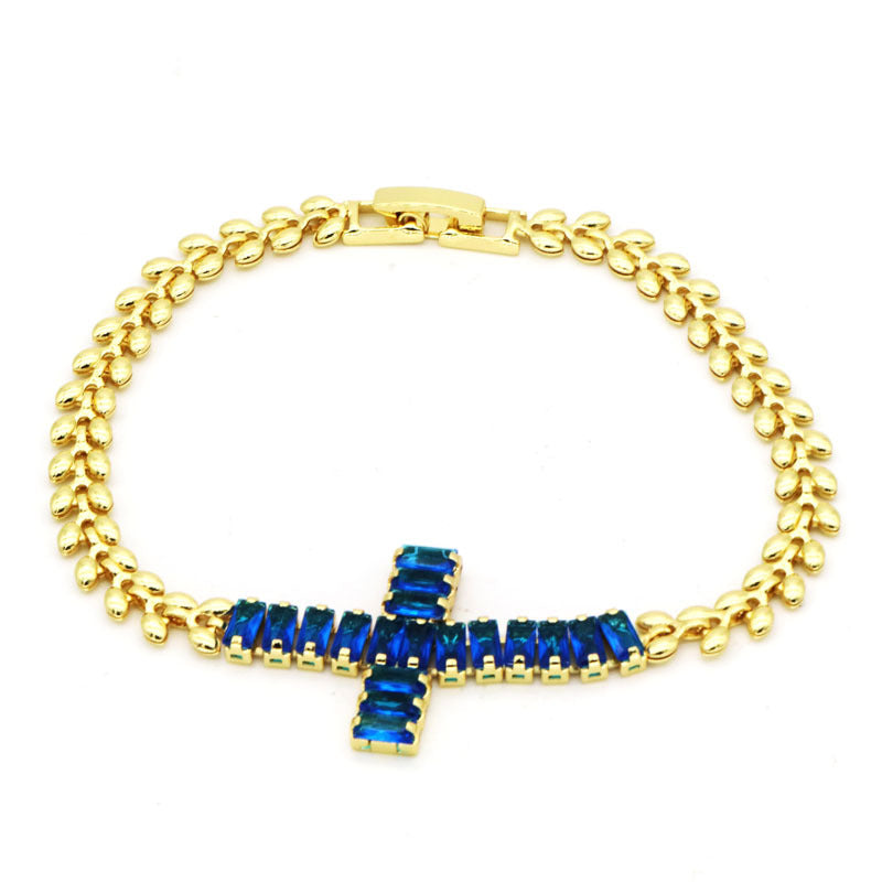 Rockyu レディース ブレスレット ゴールド クロスデザイン ジルコニア 金属アレルギー対応 記念日 プレゼント