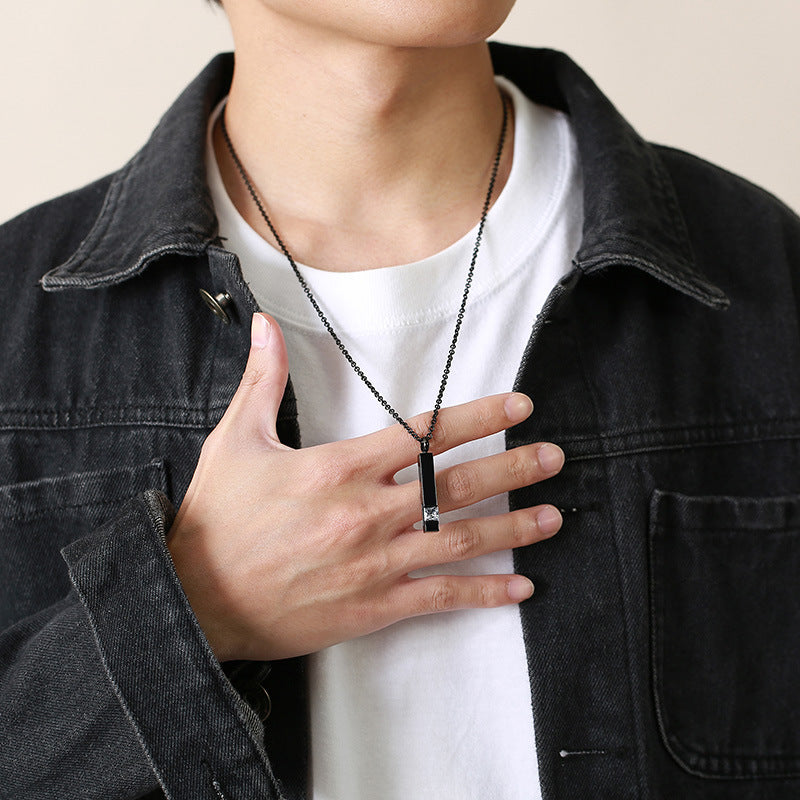 Rockyu メモリアルネックレス スティックペンダント 遺骨収納 ジルコニア付き 防水 ステンレス製