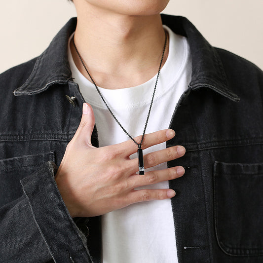 Rockyu メモリアルネックレス スティックペンダント 遺骨収納 ジルコニア付き 防水 ステンレス製