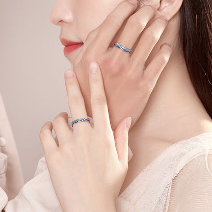 Rockyu ペアリング シルバー925 星空とキツネのデザイン フリーサイズ カップル指輪