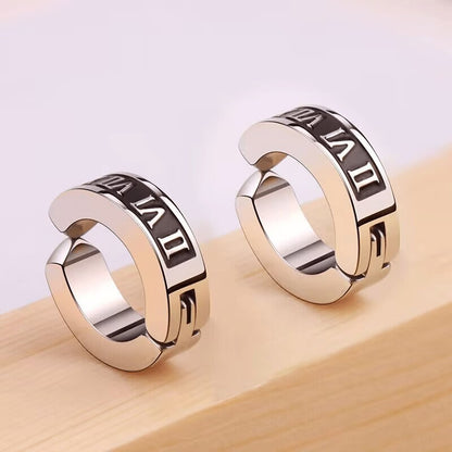 Rockyu フェイクピアス メンズ シルバー 黒 ローマ数字 チタン ノンホール