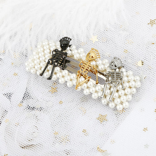 Rockyu スケルトンクラウンピアス｜揺れるドクロデザイン・ユニセックス・3色展開（ブラック/ゴールド/シルバー）