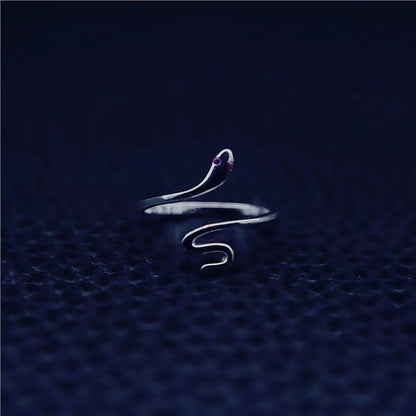 Rockyu スネークリング レディース シルバー925 フリーサイズ 蛇モチーフリング