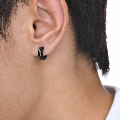 Rockyu ステンレス製 ブラックコーティング柄入りフープピアス メンズ 片耳用