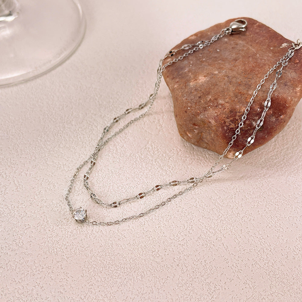 Rockyu アンクレット レディース ローズゴールド＆シルバー ダブルチェーン ジルコニア付き