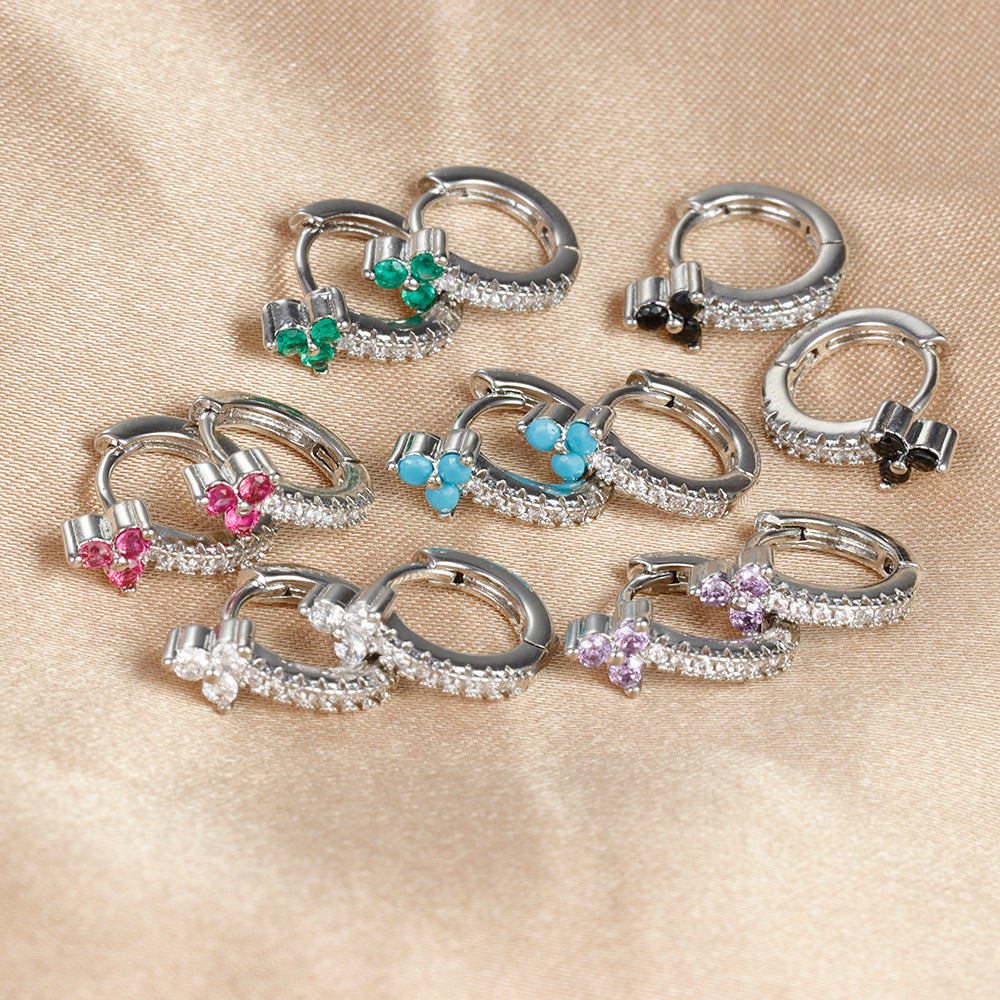 Rockyu ピアス レディース フープ リングピアス CZダイヤ 三粒ストーン 多色展開 小ぶり 上品 アクセサリー