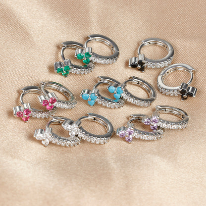 Rockyu ピアス レディース フープ リングピアス CZダイヤ 三粒ストーン 多色展開 小ぶり 上品 アクセサリー