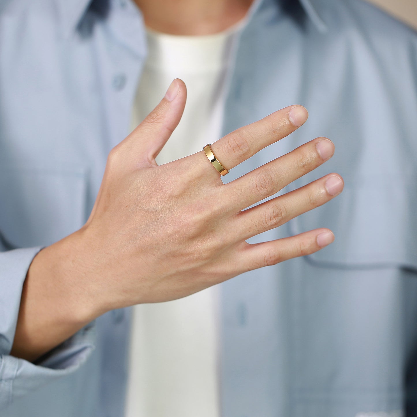 Rockyu 指輪 タングステン ゴールド 平打ちリング 幅2mm 4mm 6mm 8mm メンズ レディース対応