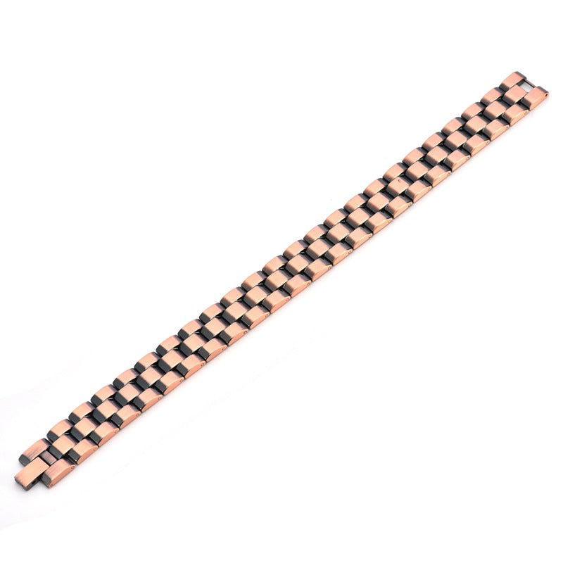 Rockyu 磁気ブレスレット メンズ トリプルロウ ピンクゴールド 銅製 シンプル カジュアル