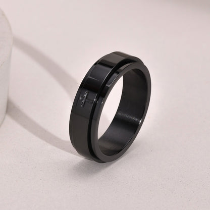 Rockyu メンズクロススピナーリング｜回転する十字架デザイン ステンレス指輪