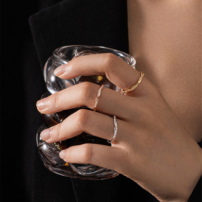 Rockyu ひねりデザイン ジルコニアリング 3色セット レディース 細身 ステンレス アレルギー対応