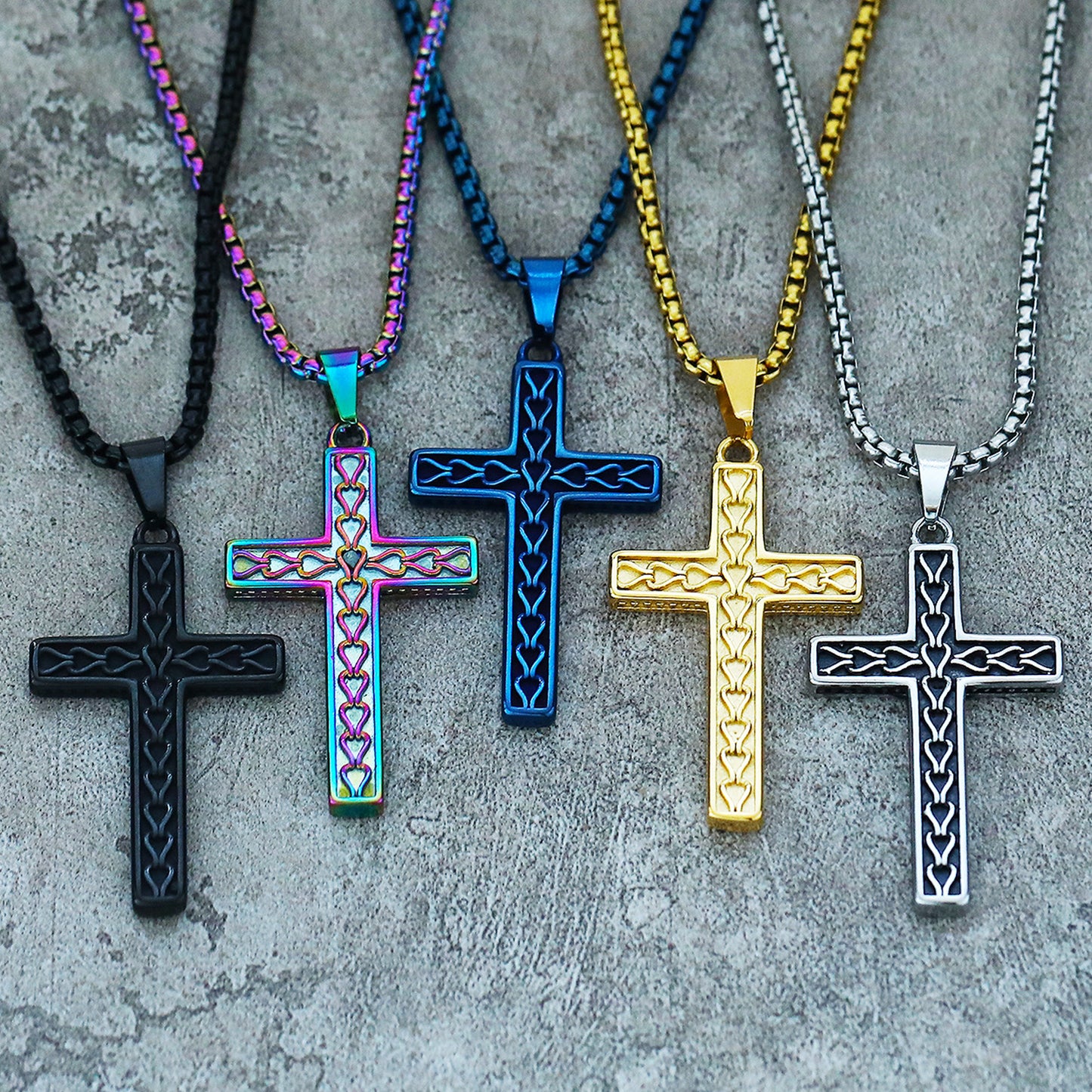 Rockyu ステンレス ヴィンテージクロス メンズネックレス ペンダント