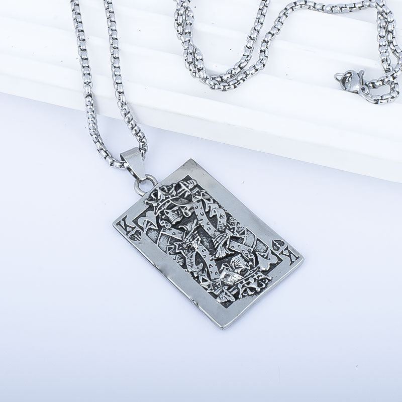 Rockyu トランプモチーフネックレス メンズ ステンレス製 ペンダント チェーン付