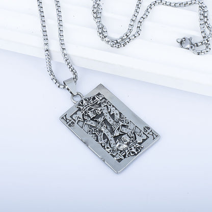 Rockyu トランプモチーフネックレス メンズ ステンレス製 ペンダント チェーン付