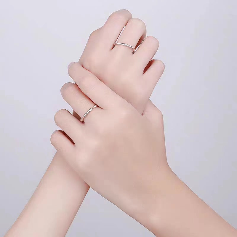 Rockyu ペアリング 竹節デザイン フリーサイズ 2個セット シルバー925 スターリングシルバー