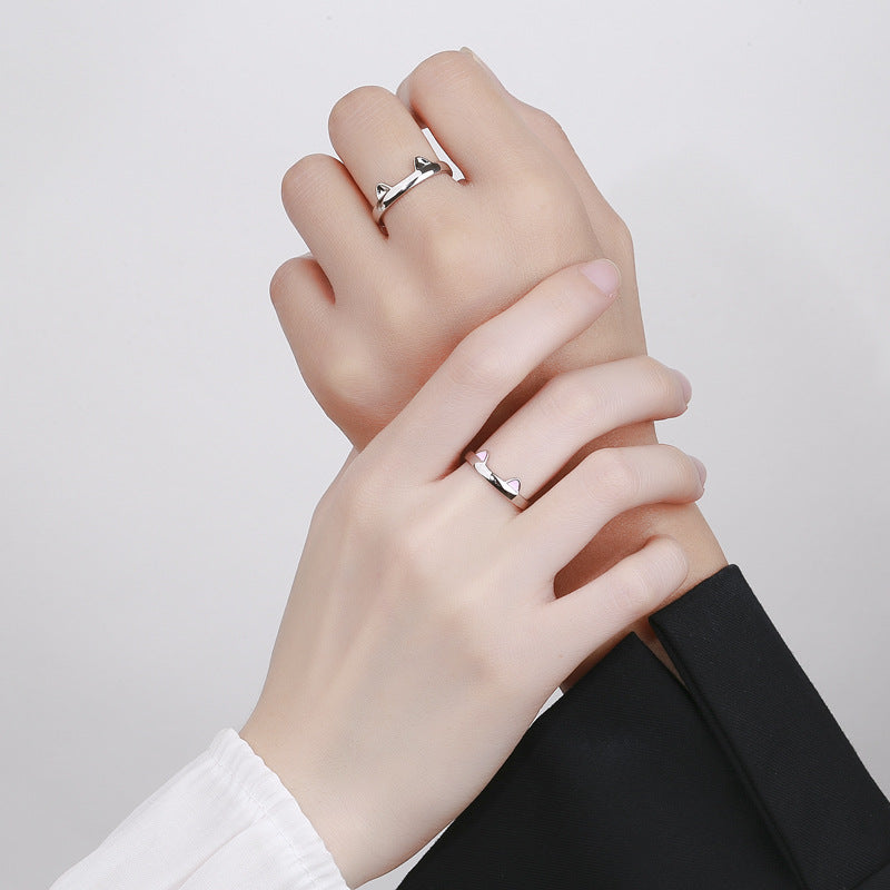 Rockyu 猫耳リング レディース シルバー925 フリーサイズ かわいい猫デザイン 指輪