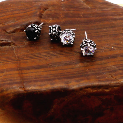 Rockyu ピアス メンズ レディース 両耳用 スタッドピアス ブラック＆クリア CZダイヤモンド