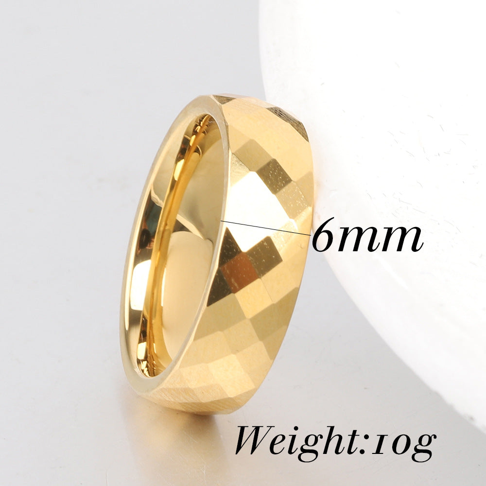 Rockyu タングステン リング メンズ 多面カット 6mm幅 ゴールド シルバー ピンクゴールド 指輪