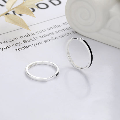 Rockyu シルバー925 ブラックエナメル フープピアス シンプル大人デザイン 男女兼用