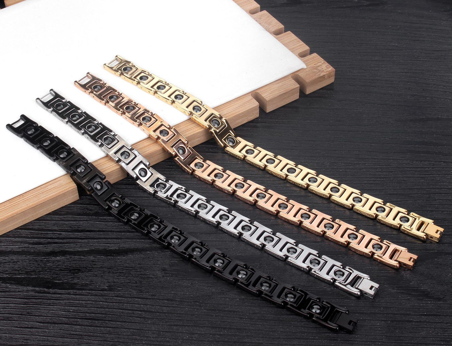 Rockyu ブレスレット メンズ タングステン 磁気 ブラック ゲルマニウム 幅12mm アレルギー対応