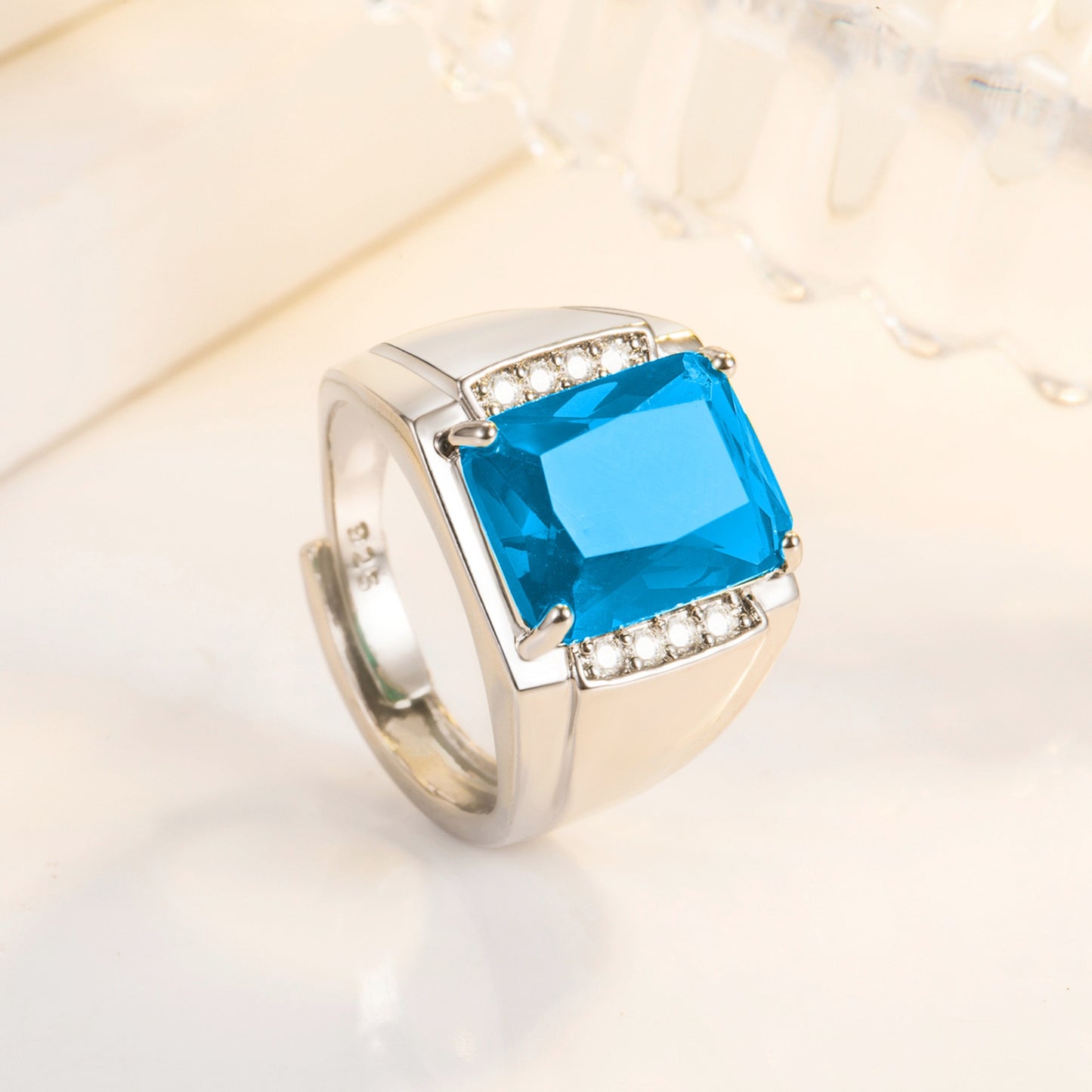 Rockyu メンズリング シルバー フリーサイズ 光沢仕上げ 一粒カラージルコニア