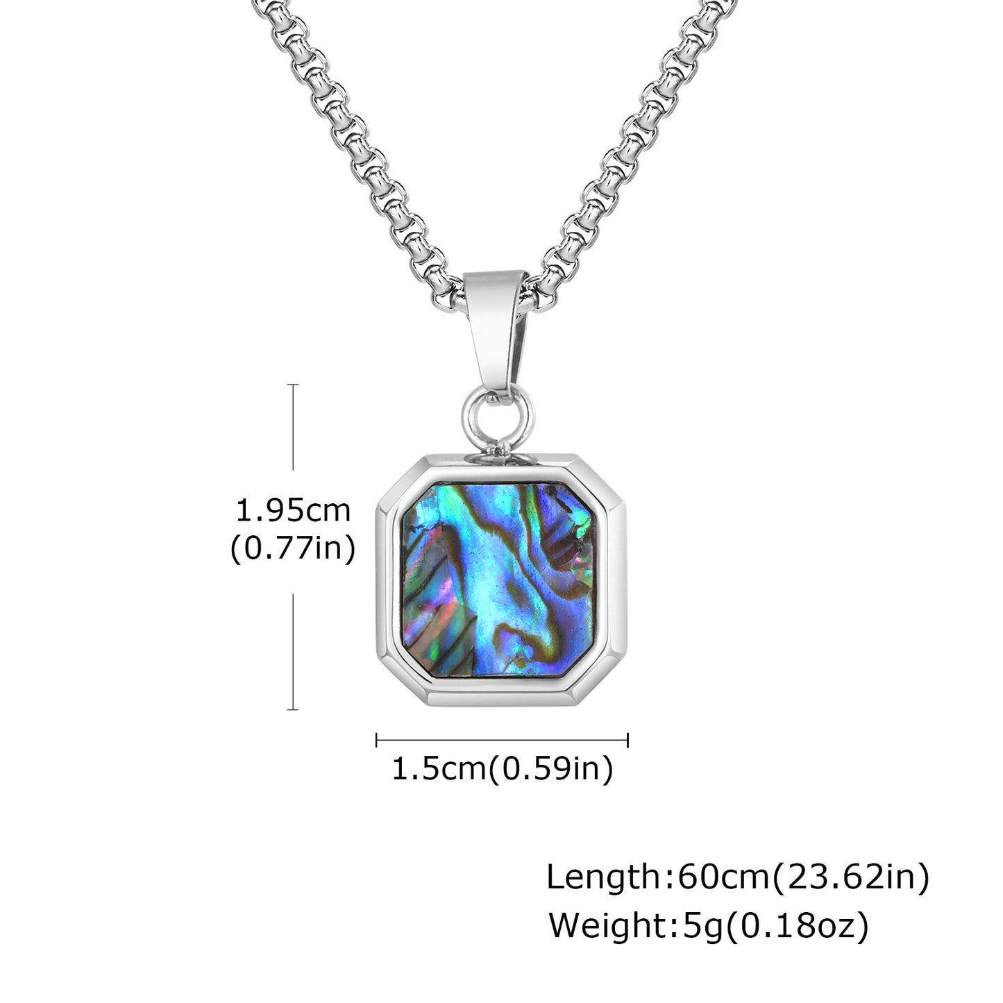 Rockyu スクエアペンダントネックレス｜天然石×ステンレス 60cmチェーン メンズ