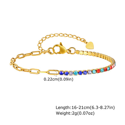 ブレスレット レディース ブランド ゴールド 小方形 正方形 ジルコニアチェーンブレスレット 心形ペンダント ステンレス 金属アレルギー対応 細い おしゃれ 恋人の日 誕生日 プレゼント