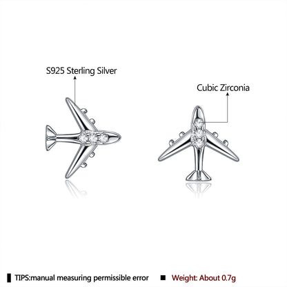 Rockyu レディース ピアス シルバー 飛行機モチーフ 小ぶりスタッドピアス キュービックジルコニア