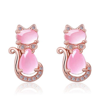 Rockyu ネックレス レディース ピンクゴールド 猫モチーフ 天然石 ジルコニア