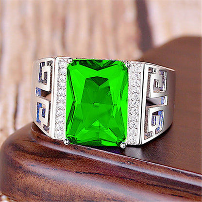 Rockyu 指輪 メンズ 銅製鍍金 大粒ジルコニア 印台リング 幅広 フリーサイズ 金属アレルギー対応 誕生日 記念日 ギフト