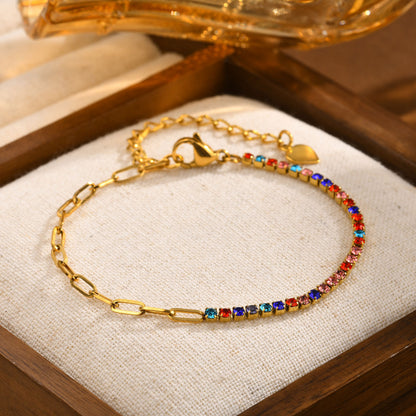 ブレスレット レディース ブランド ゴールド 小方形 正方形 ジルコニアチェーンブレスレット 心形ペンダント ステンレス 金属アレルギー対応 細い おしゃれ 恋人の日 誕生日 プレゼント