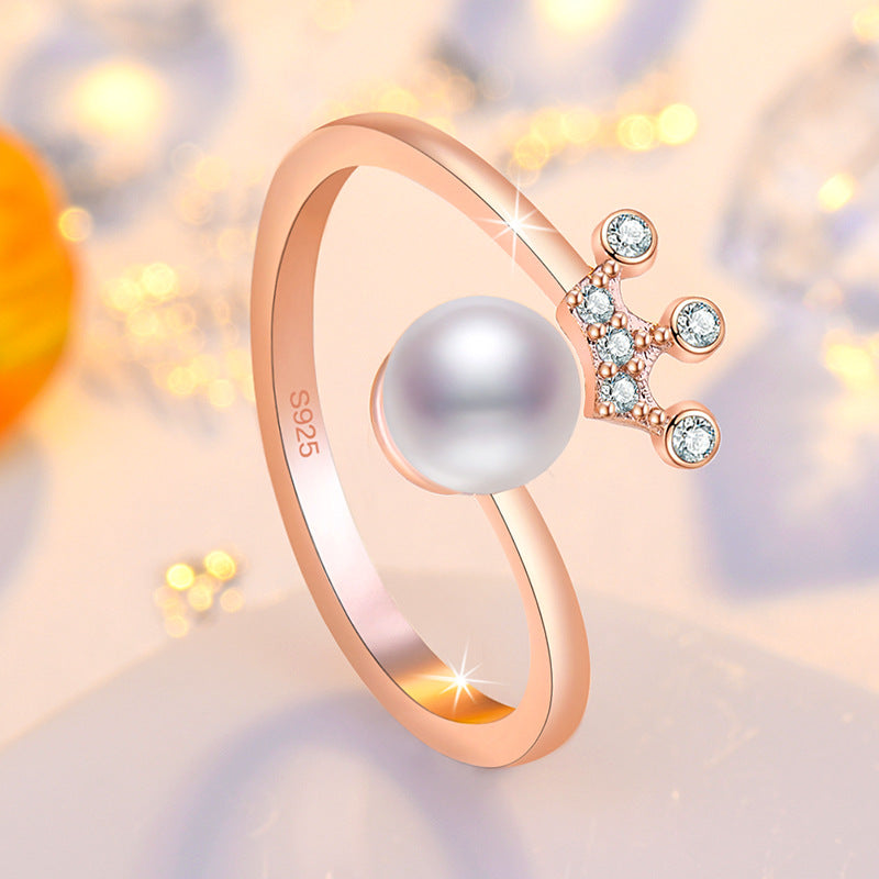 Rockyu レディース フリーサイズ指輪 王冠パールリング 上品デザイン