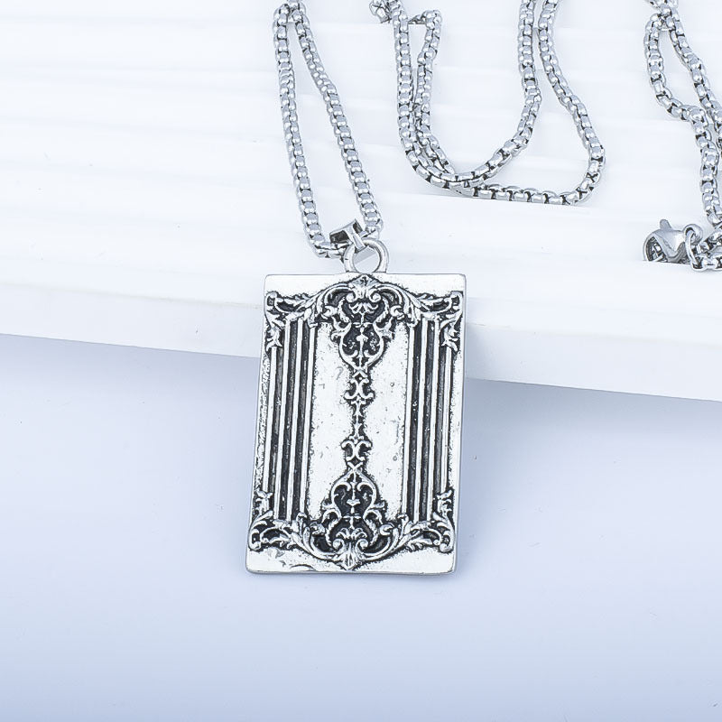 Rockyu トランプモチーフネックレス メンズ ステンレス製 ペンダント チェーン付