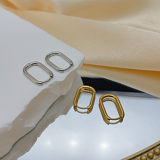 Rockyu レディース ピアス ゴールド シルバー 四角フープピアス 18×12mm ステンレス鋼 金属アレルギー対応 シンプル