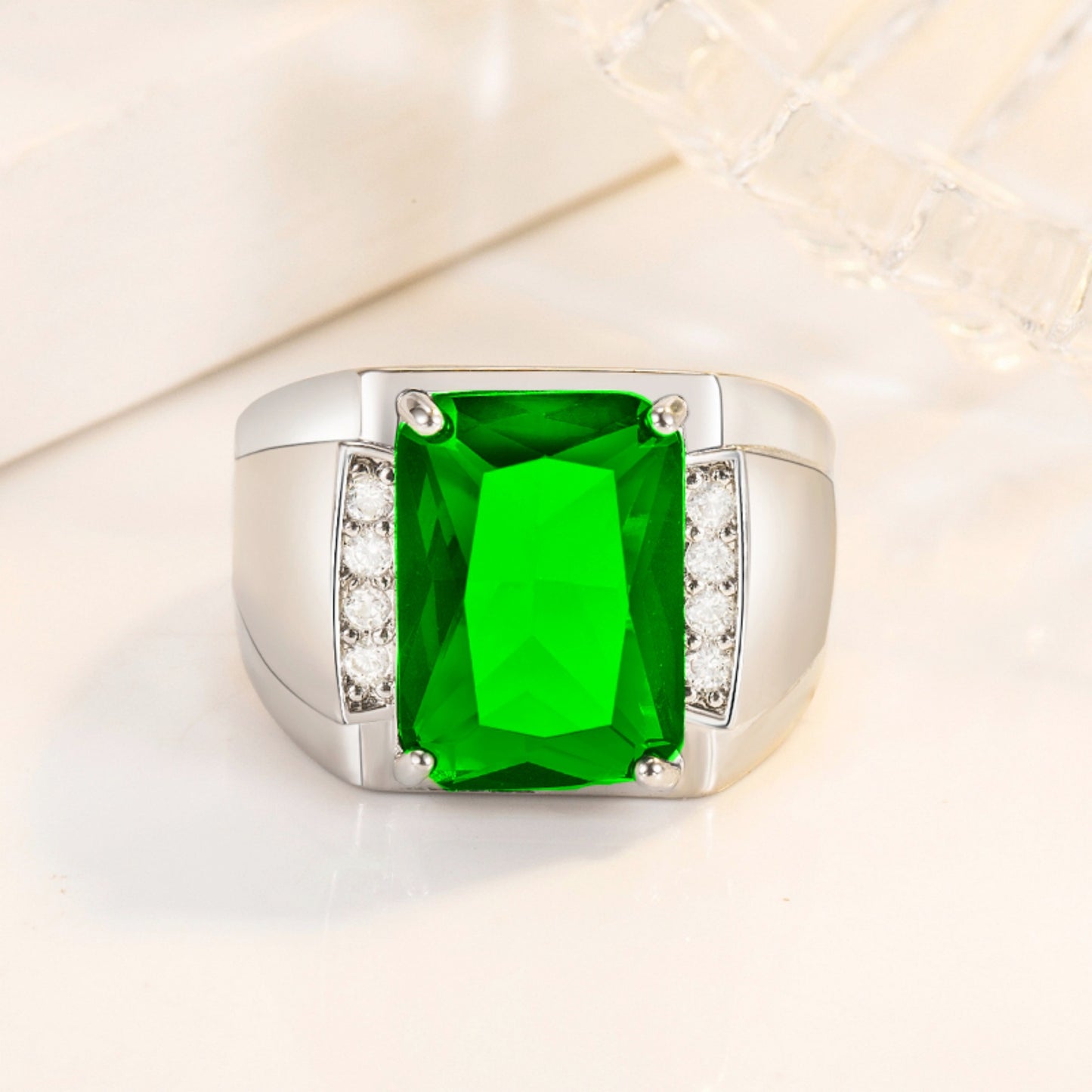 Rockyu メンズリング シルバー フリーサイズ 光沢仕上げ 一粒カラージルコニア