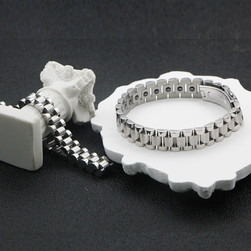 Rockyu 磁気ブレスレット メンズ｜ゲルマニウム＆チタン ステンレス製 健康サポートアクセ