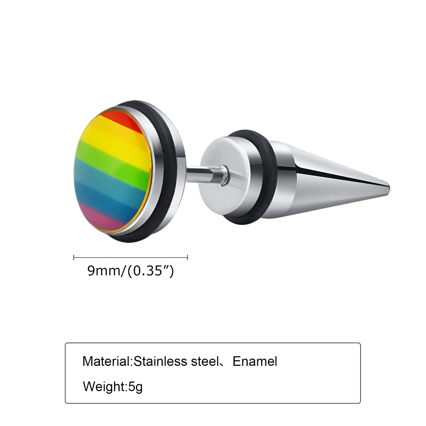 Rockyu レインボー ステンレス スタッドピアス 9mm 円形 メンズ＆ユニセックス