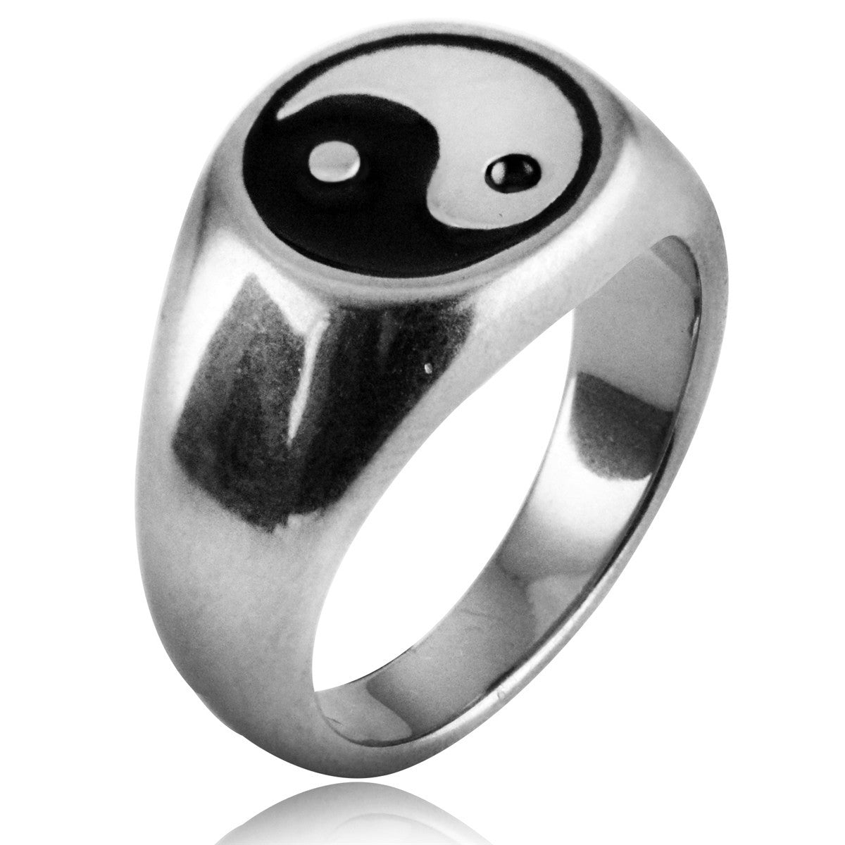 Rockyu 陰陽リング メンズ ステンレス 六字真言風デザイン おしゃれシグネットリング