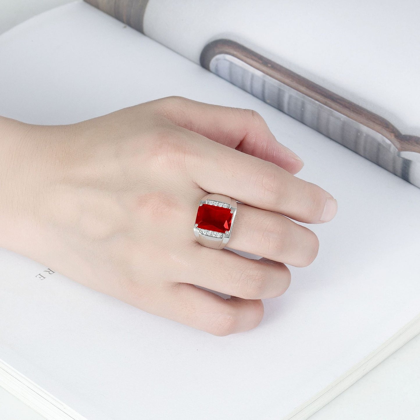 Rockyu メンズリング シルバー フリーサイズ 光沢仕上げ 一粒カラージルコニア