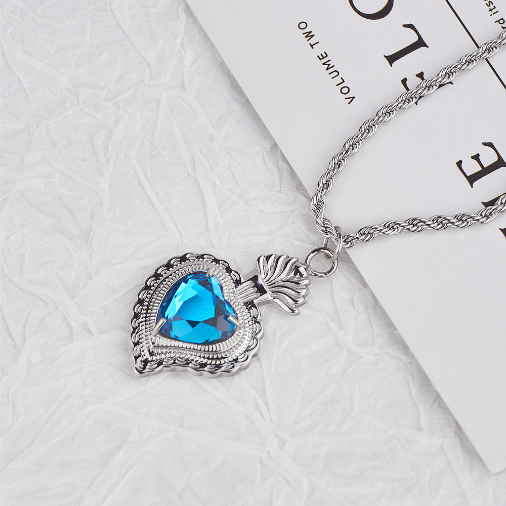 Rockyu ネックレス メンズ レディース シルバー ロープチェーン 50cm+5cm ハートネックレス グリーン/ブルー/レッド/イエロー/ホワイト チタン 金属アレルギー対応 ペンダント アクセサリー