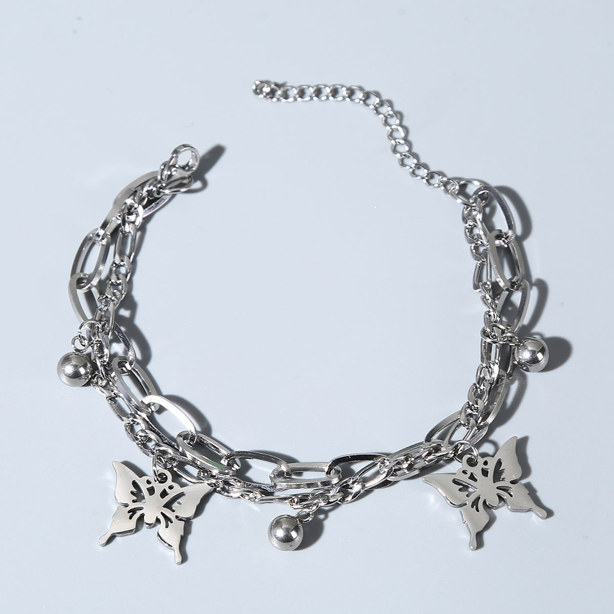 Rockyu ブレスレット レディース バタフライ シルバー プラチナメッキ チェーン