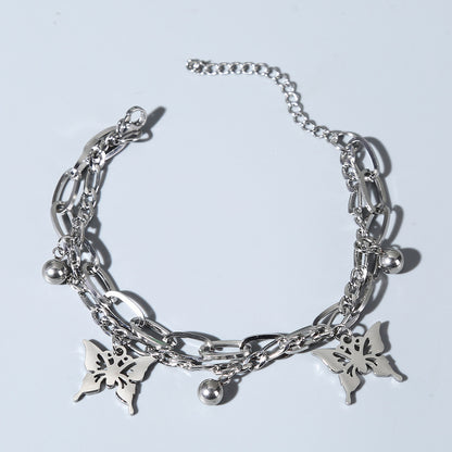 Rockyu ブレスレット レディース バタフライ シルバー プラチナメッキ チェーン