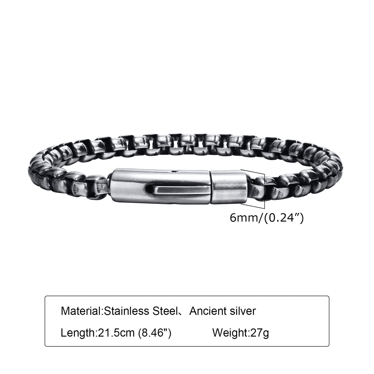 Rockyu ベネチアンチェーン ブレスレット メンズ ステンレス製 シンプルデザイン 6mm 幅 選べるカラー