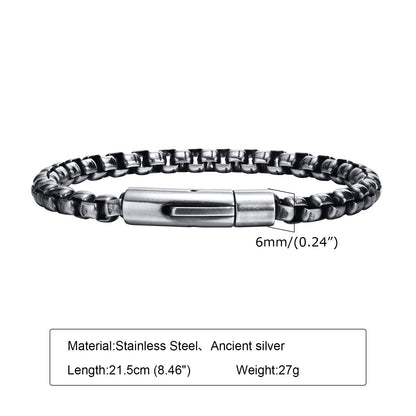 Rockyu ベネチアンチェーン ブレスレット メンズ ステンレス製 シンプルデザイン 6mm 幅 選べるカラー