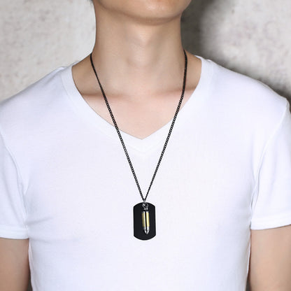 Rockyu メンズネックレス チタン製 ペンダント 弾丸モチーフ プレート アジアンエスニック スタイル