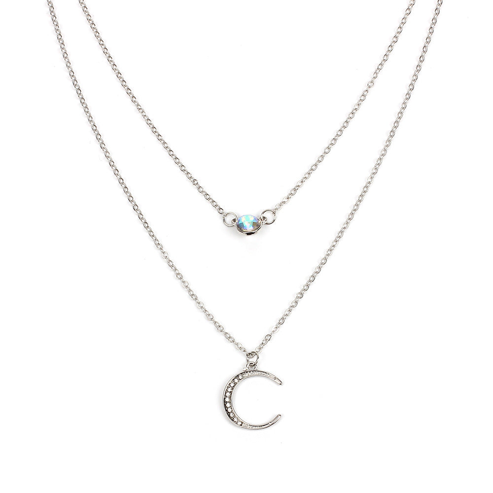Rockyu 太陽＆月モチーフ 二連ネックレス レディース ゴールド＆シルバー オパール風ペンダント
