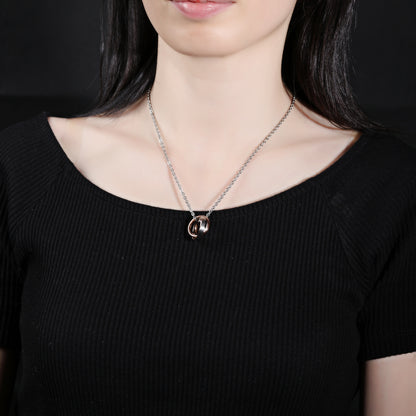 Rockyu ペアネックレス カップル 永遠の愛 刻印入り ステンレス 2連3連リング チタン メンズ レディース 記念日 プレゼント