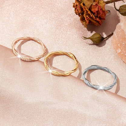 Rockyu ひねりデザイン ジルコニアリング 3色セット レディース 細身 ステンレス アレルギー対応