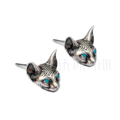 Rockyu スフィンクスキャット925シルバーピアス – 猫耳で魅了する個性派ジュエリー