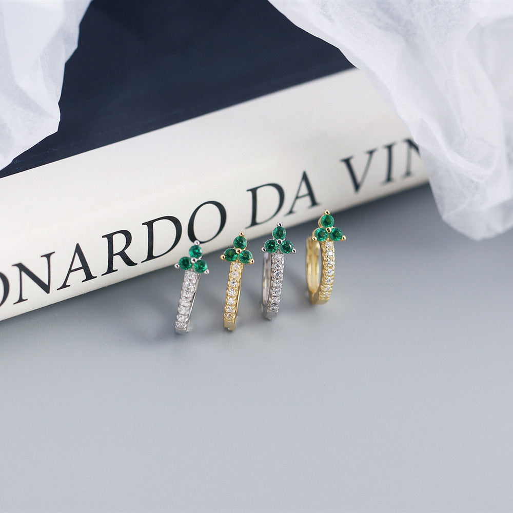 Rockyu ピアス レディース フープ リングピアス CZダイヤ 三粒ストーン 多色展開 小ぶり 上品 アクセサリー